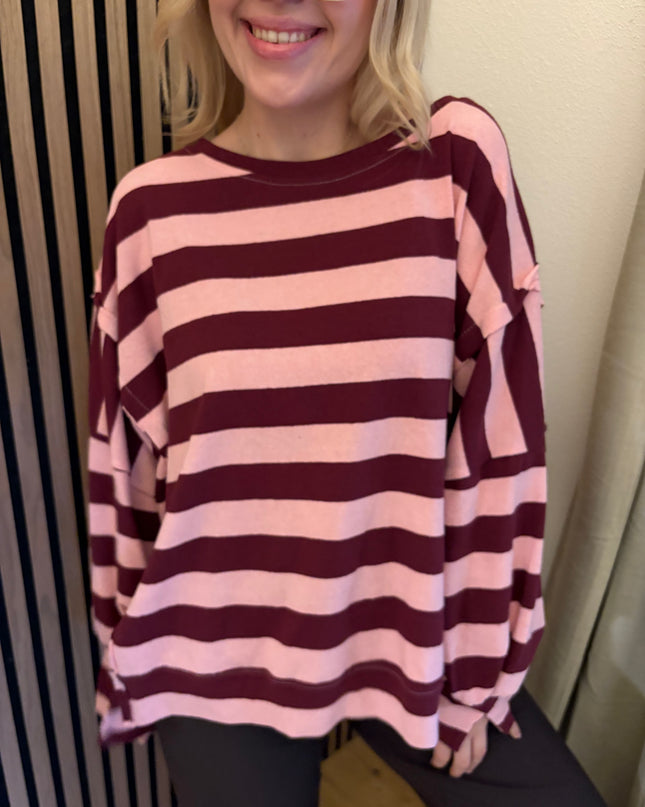 Sweater Stripe Oversize Rosa Rot gestreift