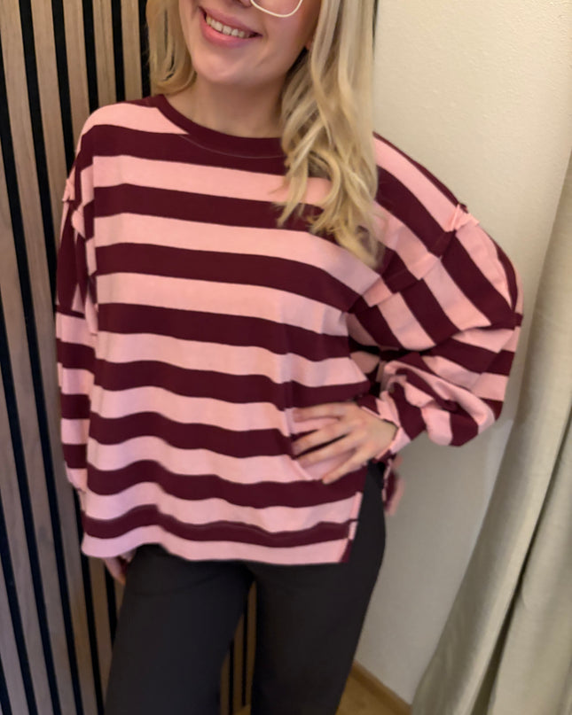 Sweater Stripe Oversize Rosa Rot gestreift
