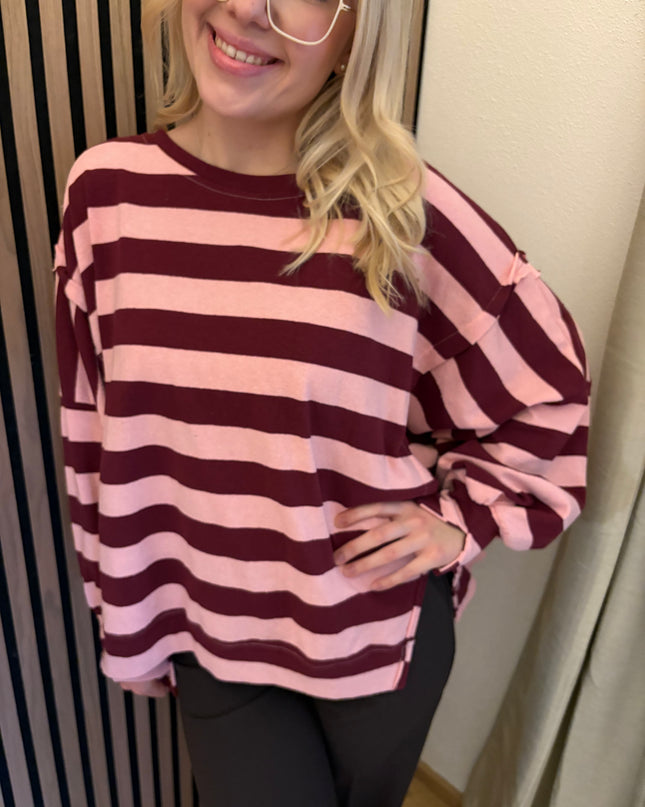 Sweater Stripe Oversize Rosa Rot gestreift