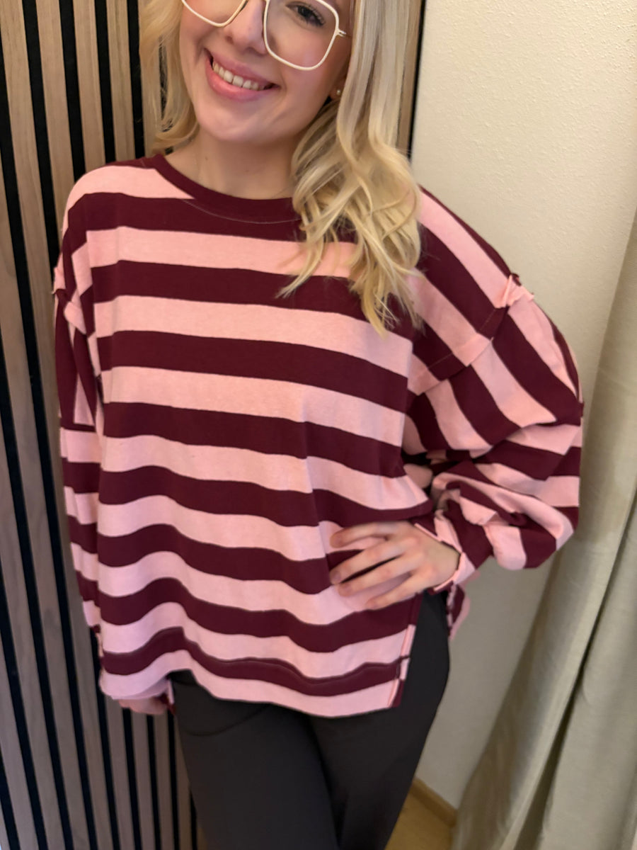 Sweater Stripe Oversize Rosa Rot gestreift