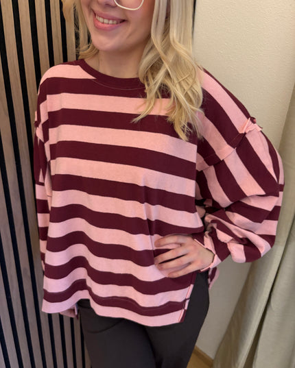 Sweater Stripe Oversize Rosa Rot gestreift