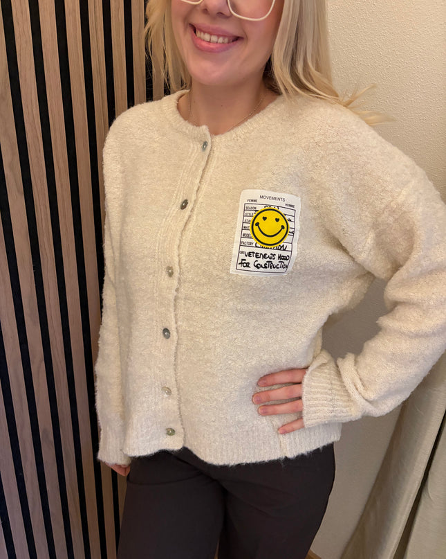 Cardigan Happy Smile Beige Weiß Smiley Applikation