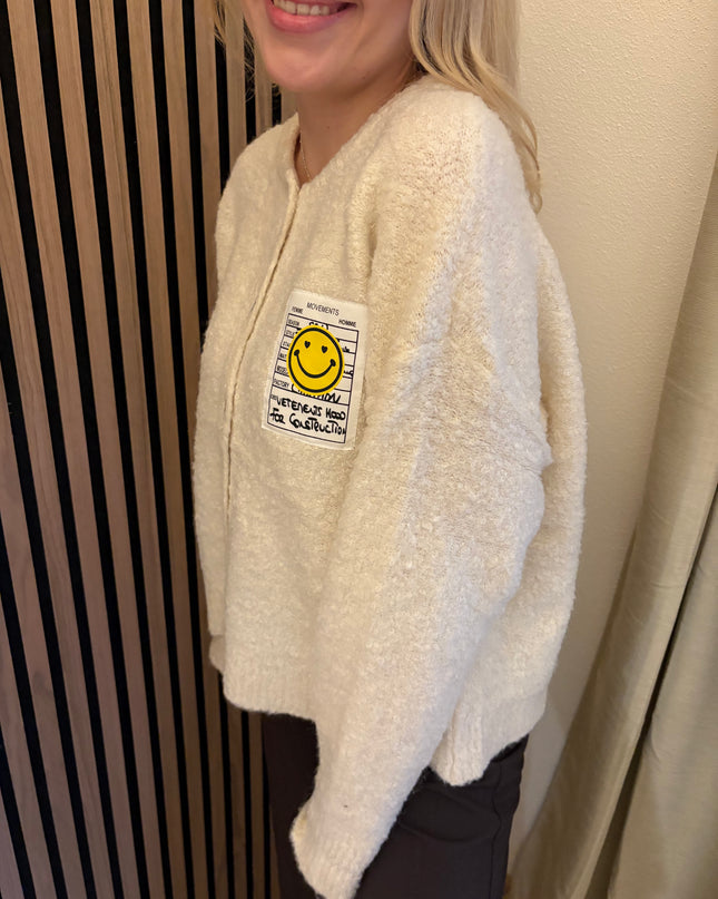 Cardigan Happy Smile Beige Weiß Smiley Applikation