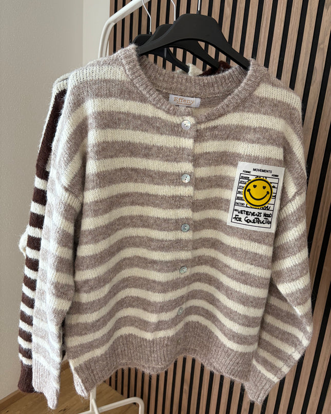 Happy Smile Cardigan Beige Weiß Gestreift Striped