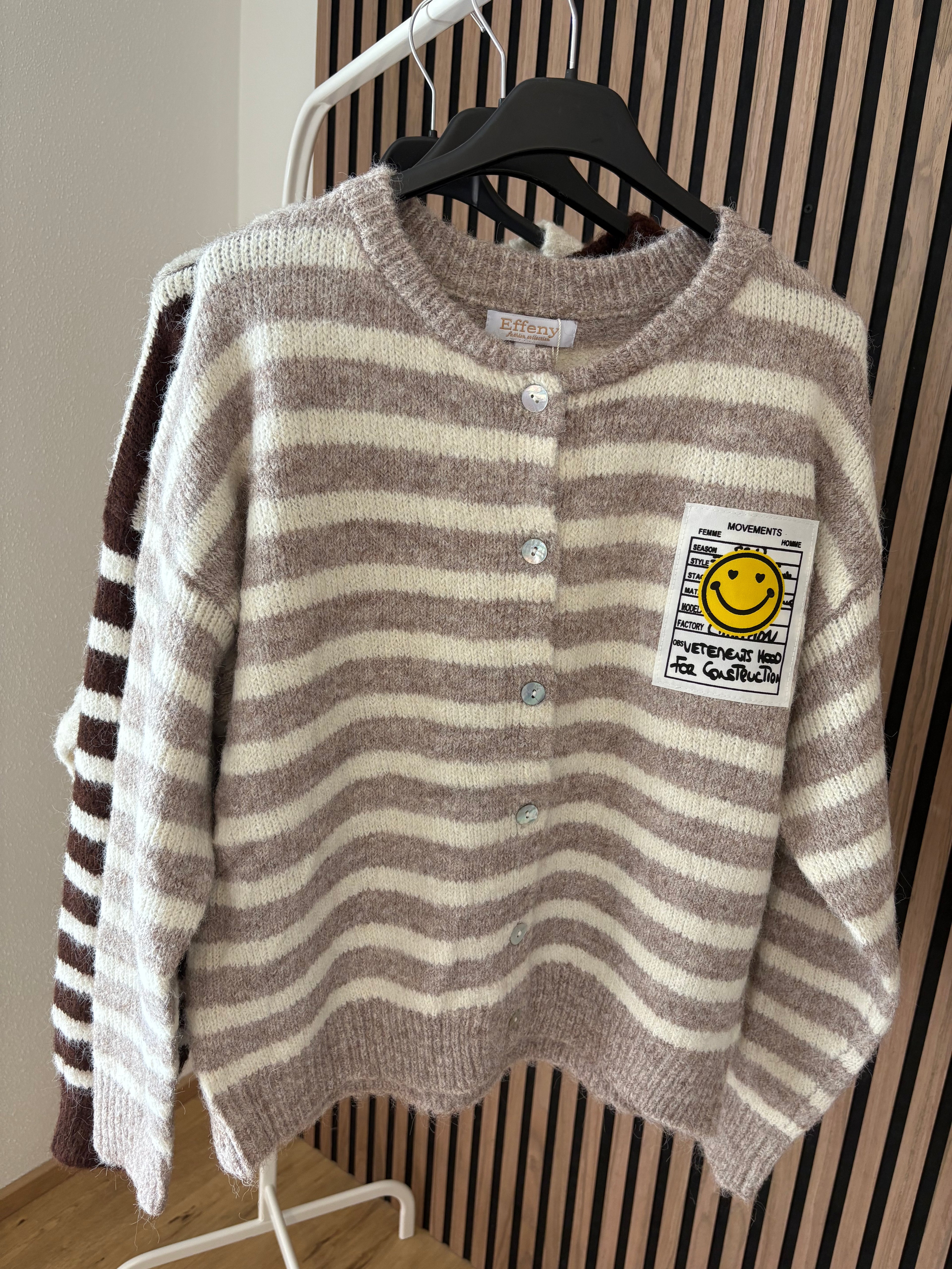 Happy Smiley Cardigan Beige Weiß Gestreift Striped