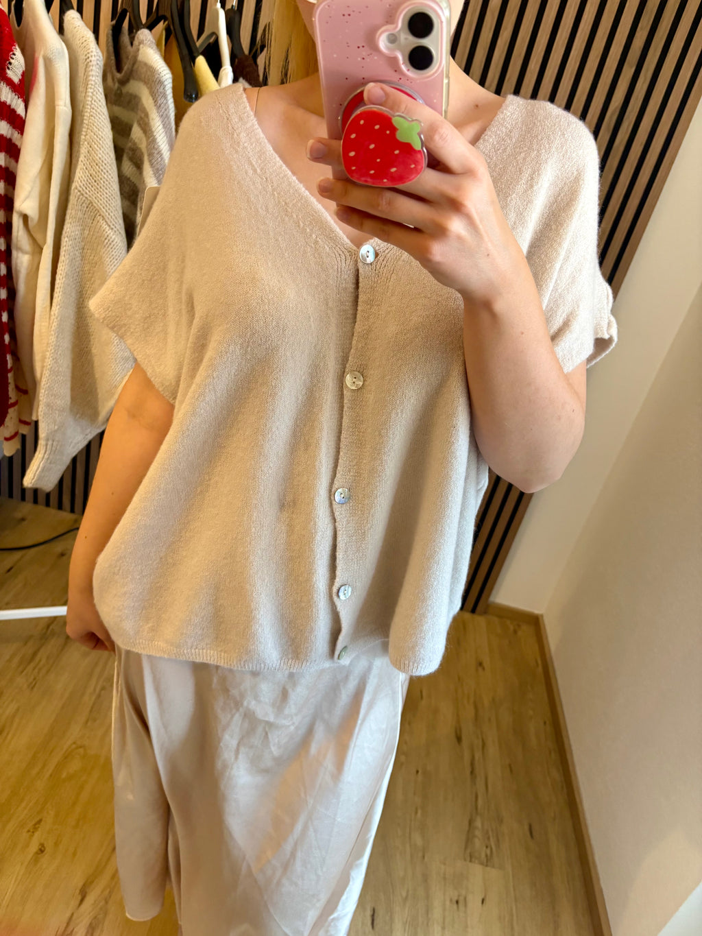 Strickweste Nona Beige Kurzarm Made in Italy
