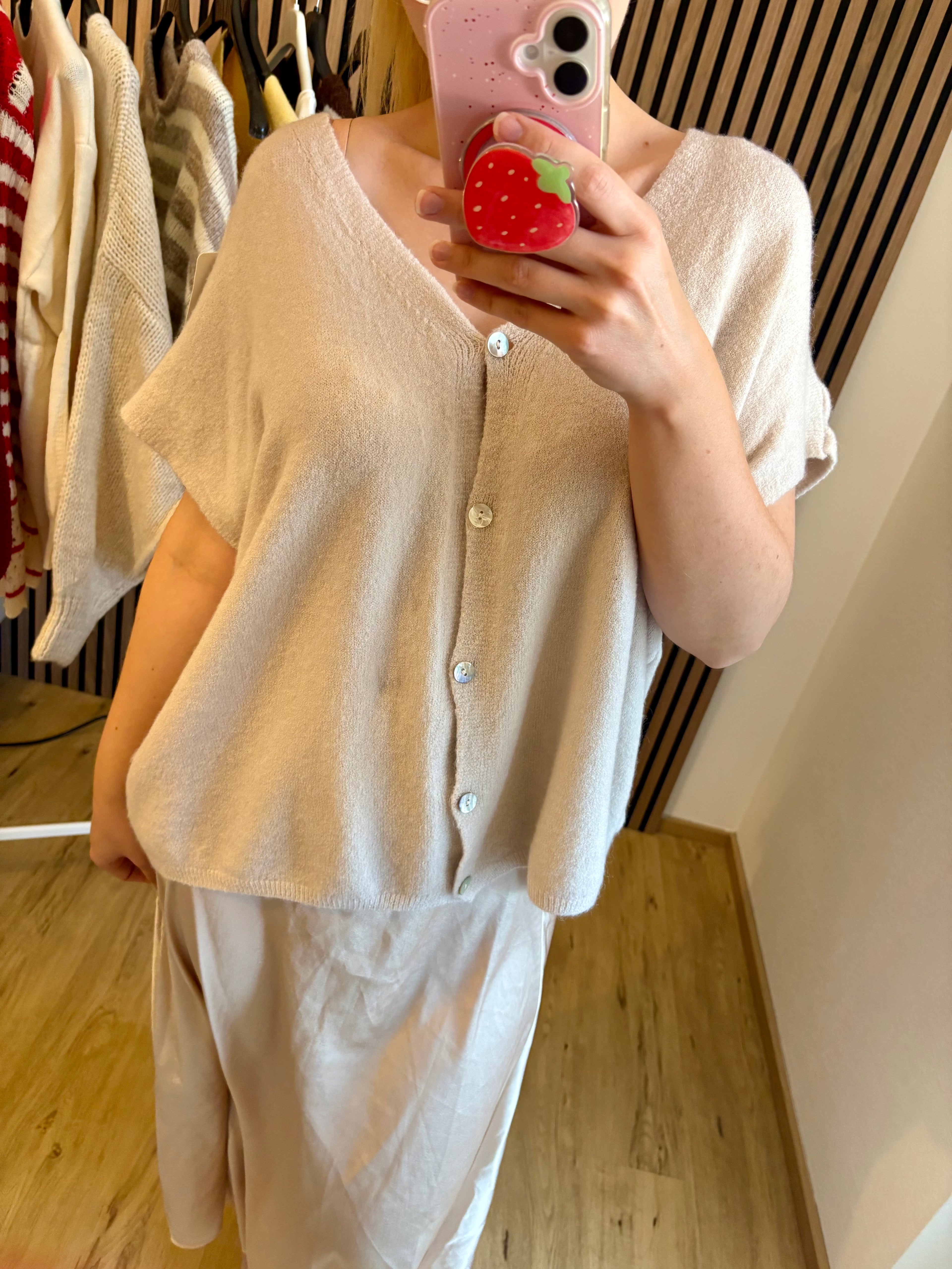 Strickweste Nona Beige Kurzarm Made in Italy