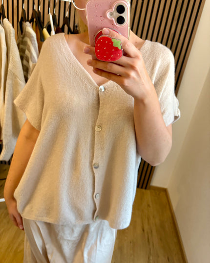 Strickweste Nona Beige Kurzarm Made in Italy