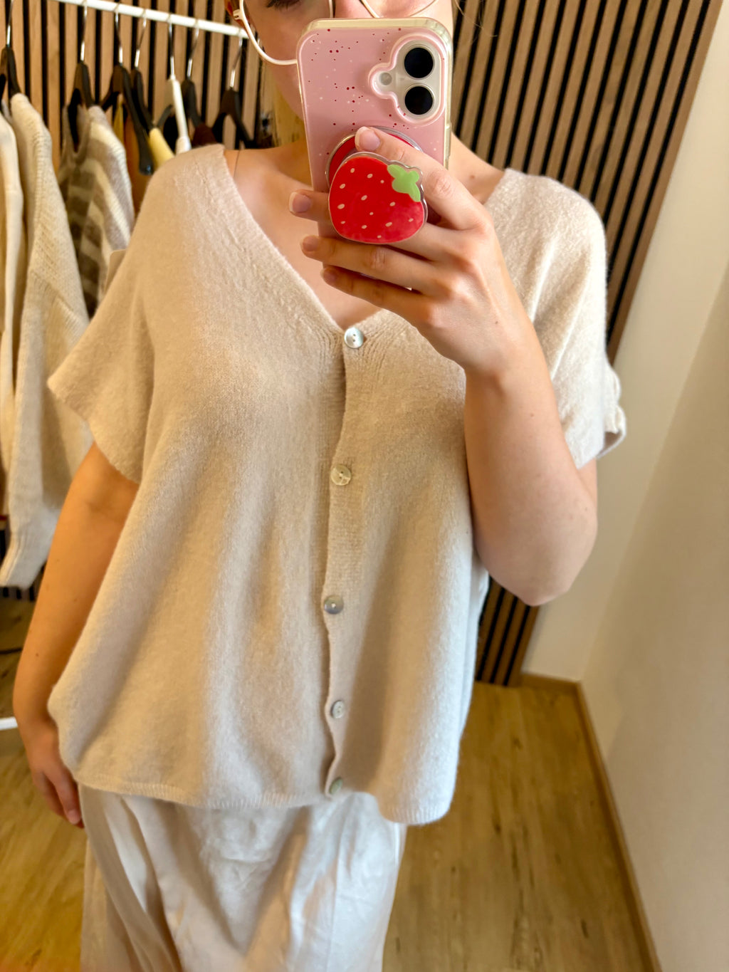 Strickweste Nona Beige Kurzarm Made in Italy