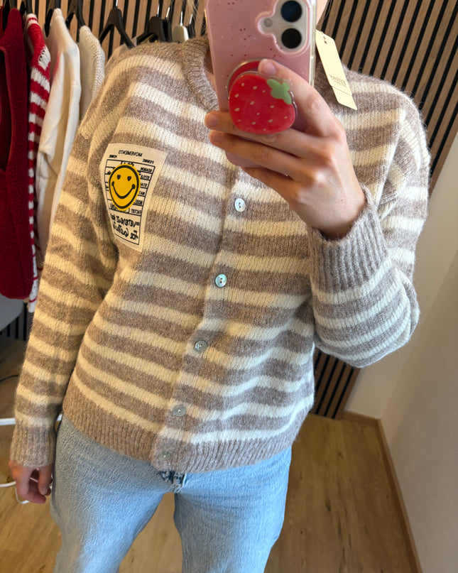 Happy Smile Cardigan Beige Weiß Gestreift Striped