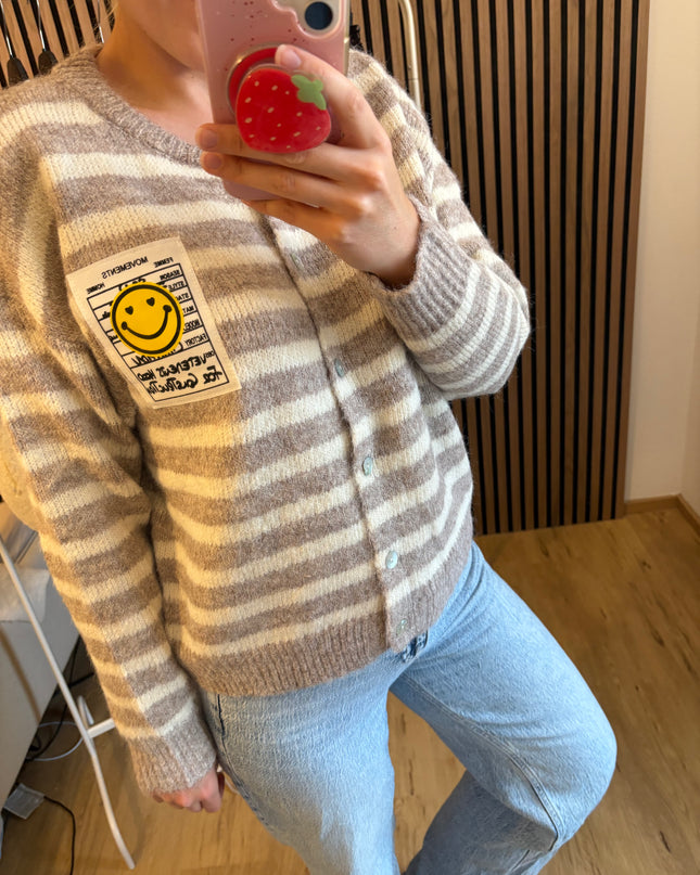 Happy Smile Cardigan Beige Weiß Gestreift Striped