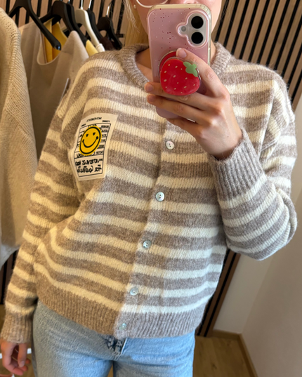 Happy Smile Cardigan Beige Weiß Gestreift Striped