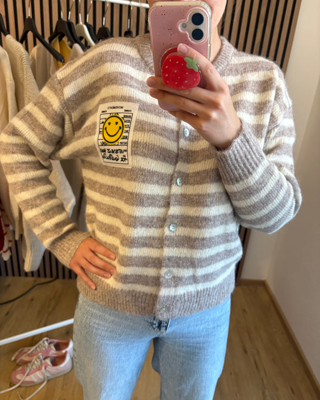 Happy Smile Cardigan Beige Weiß Gestreift Striped