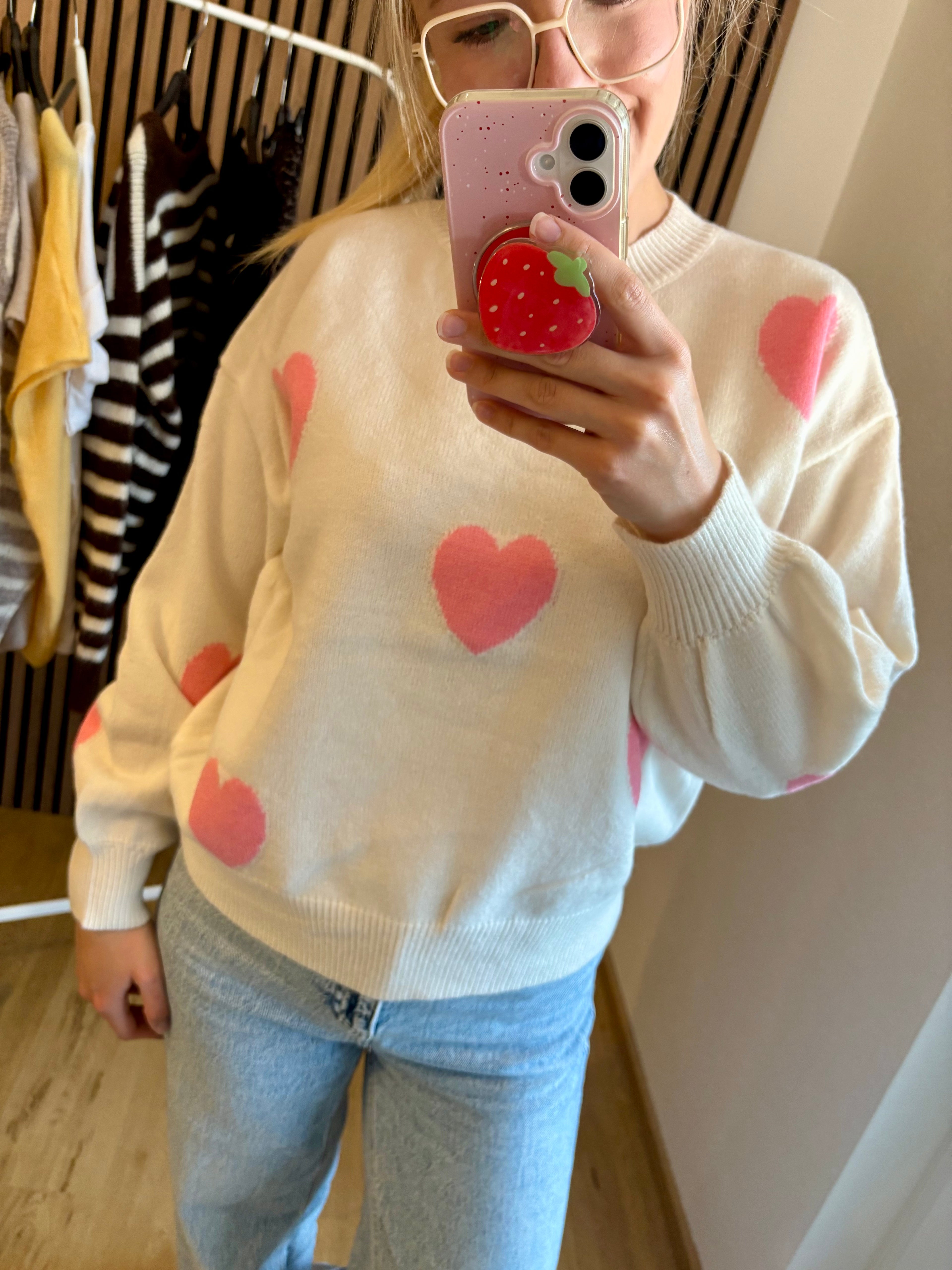 Pullover Herzen Beige Herzi Pink Rosa
