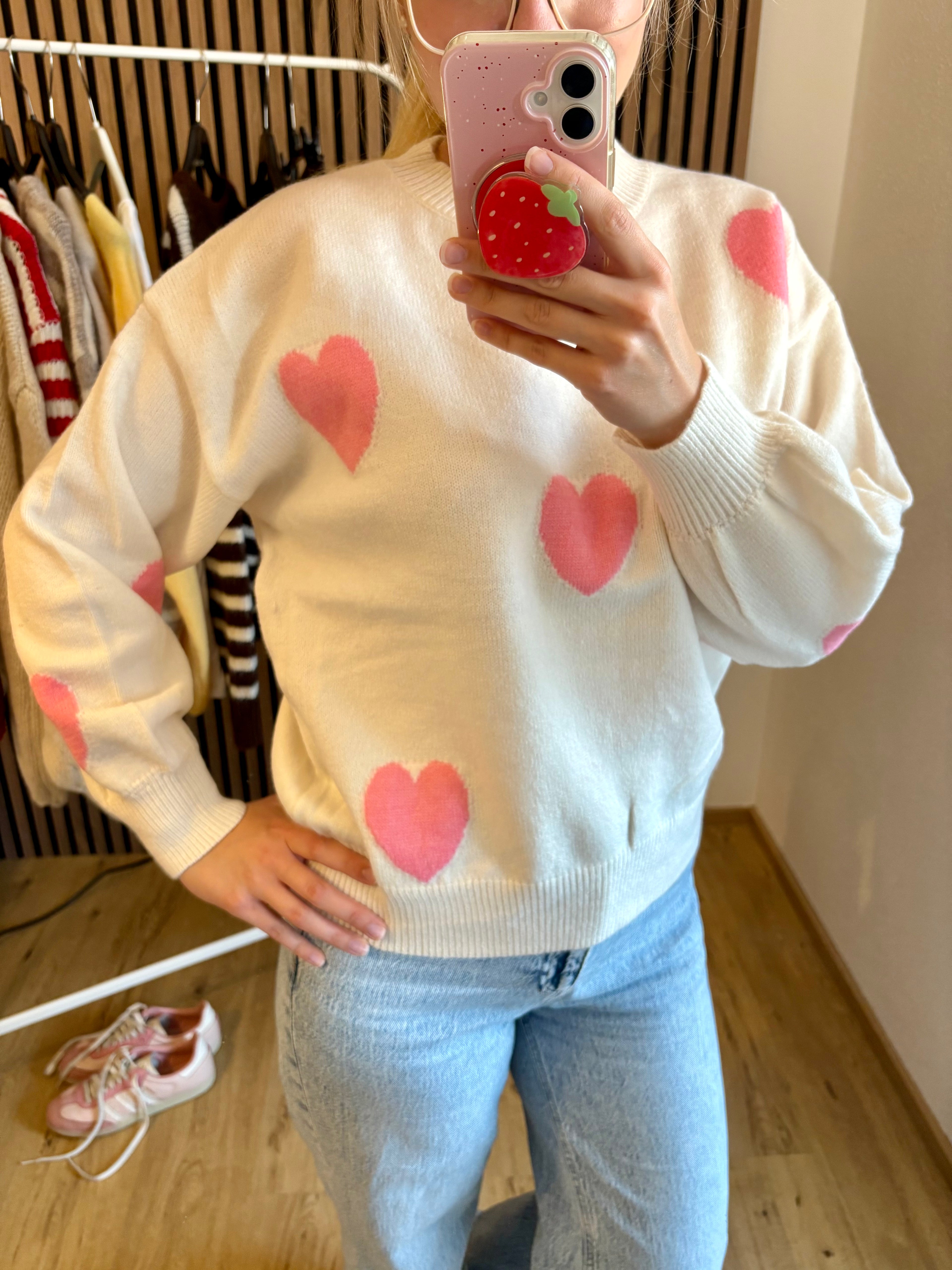 Pullover Herzen Beige Herzi Pink Rosa