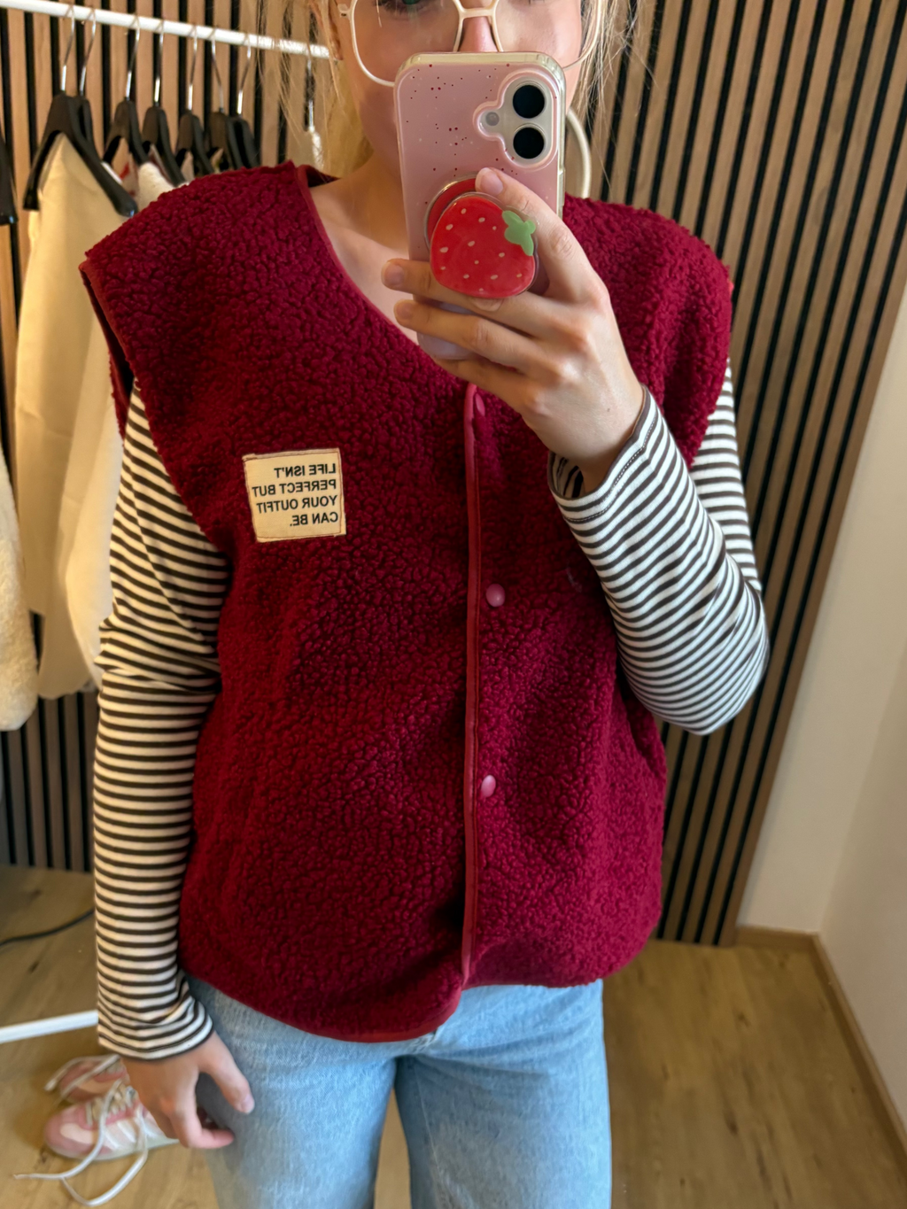 Teddy Weste Rot Ärmellos Teddystoff Made in Italy