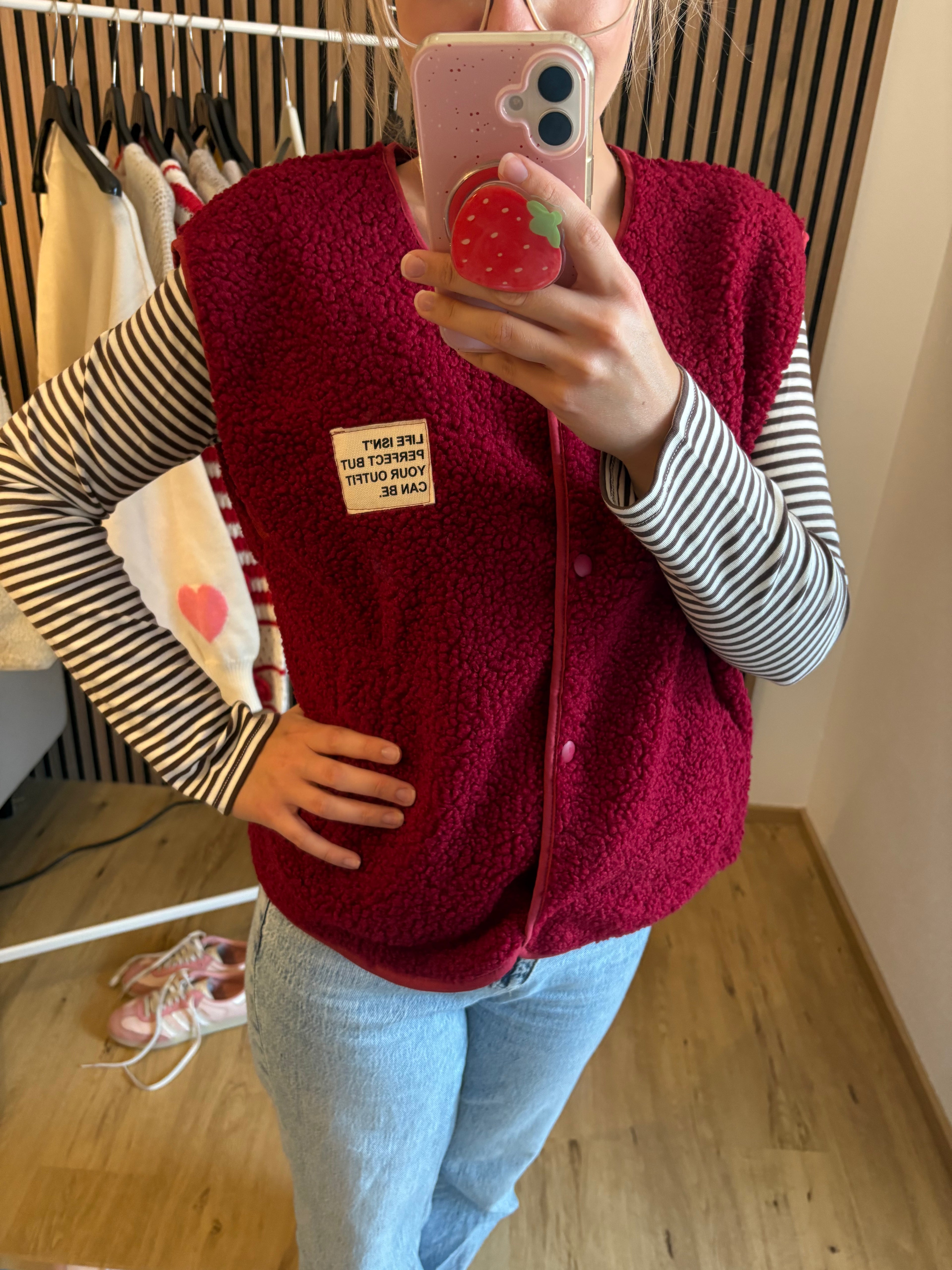 Teddy Weste Rot Ärmellos Teddystoff Made in Italy