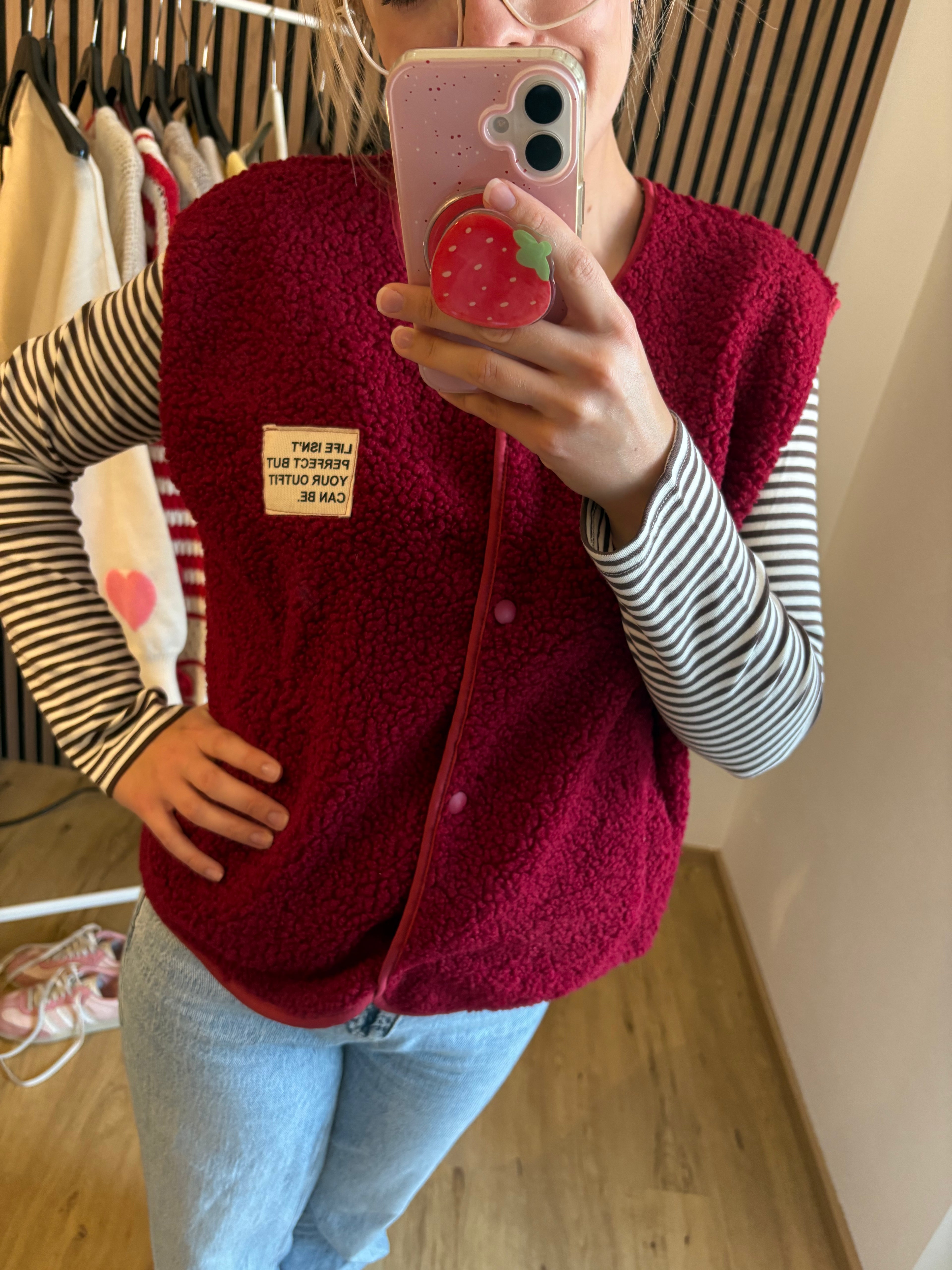 Teddy Weste Rot Ärmellos Teddystoff Made in Italy