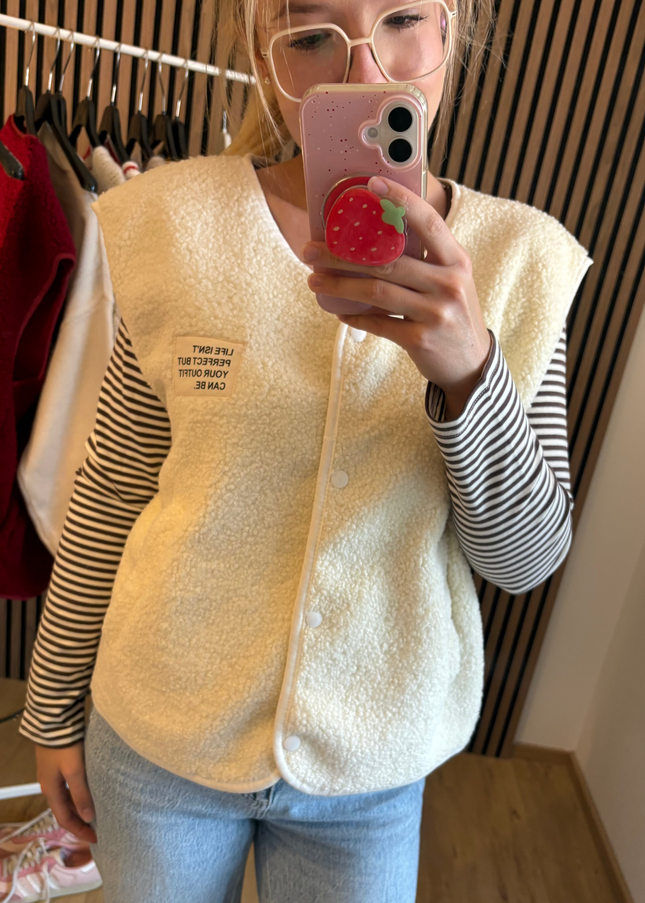 Teddy Weste Mila Creamy Ärmellos Beige Teddystoff Made in Italy