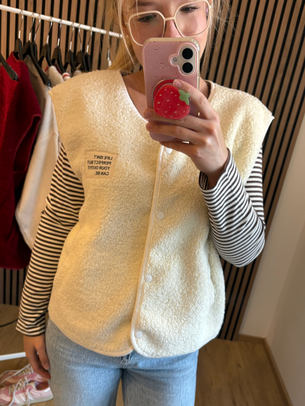 Teddy Weste Creamy Ärmellos Beige Teddystoff Made in Italy