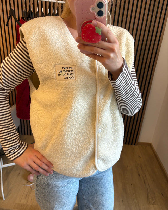 Teddy Weste Mila Creamy Ärmellos Beige Teddystoff Made in Italy