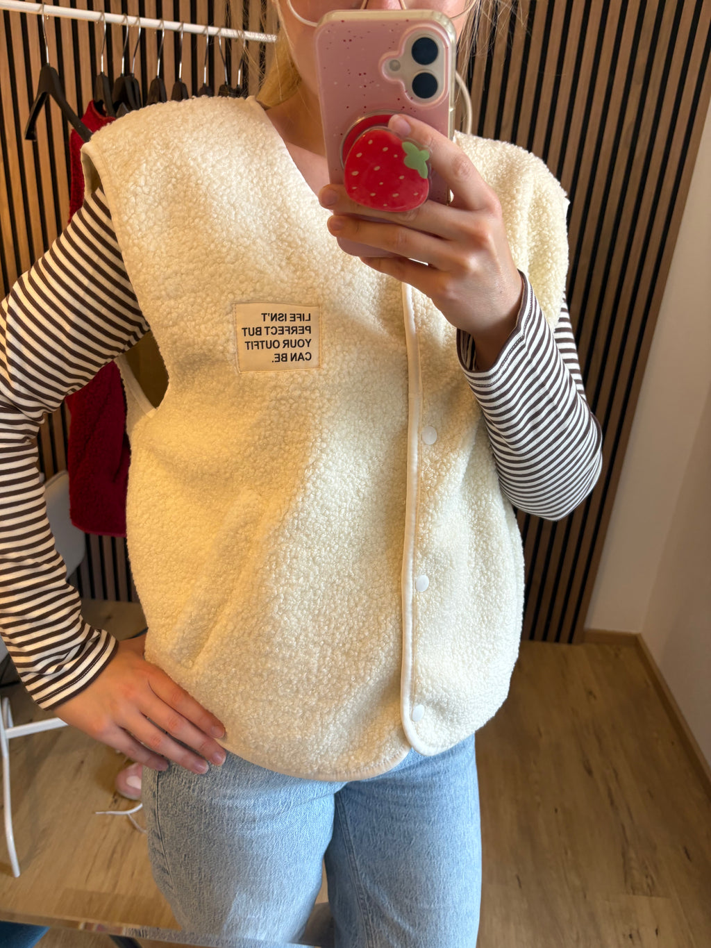Teddy Weste Creamy Ärmellos Beige Teddystoff Made in Italy
