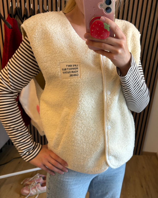 Teddy Weste Mila Creamy Ärmellos Beige Teddystoff Made in Italy
