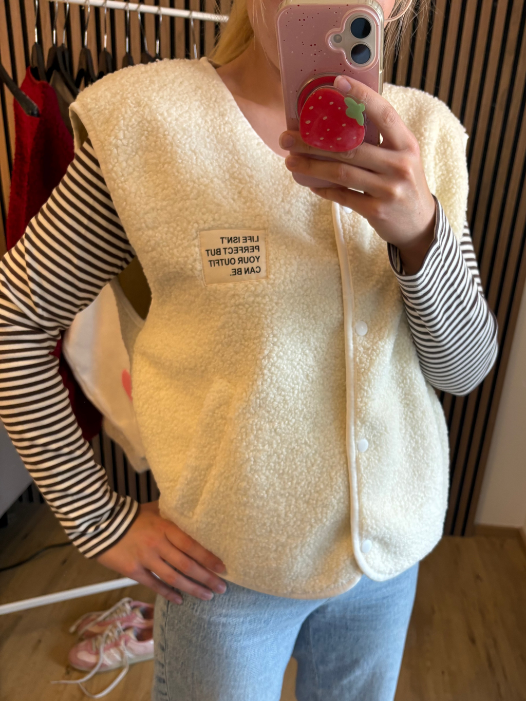 Teddy Weste Creamy Ärmellos Beige Teddystoff Made in Italy