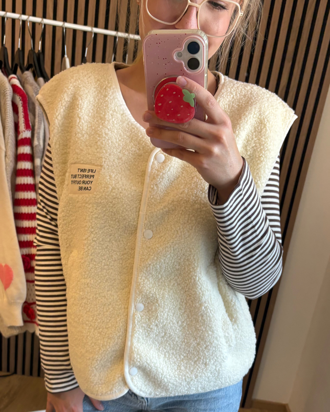 Teddy Weste Mila Creamy Ärmellos Beige Teddystoff Made in Italy