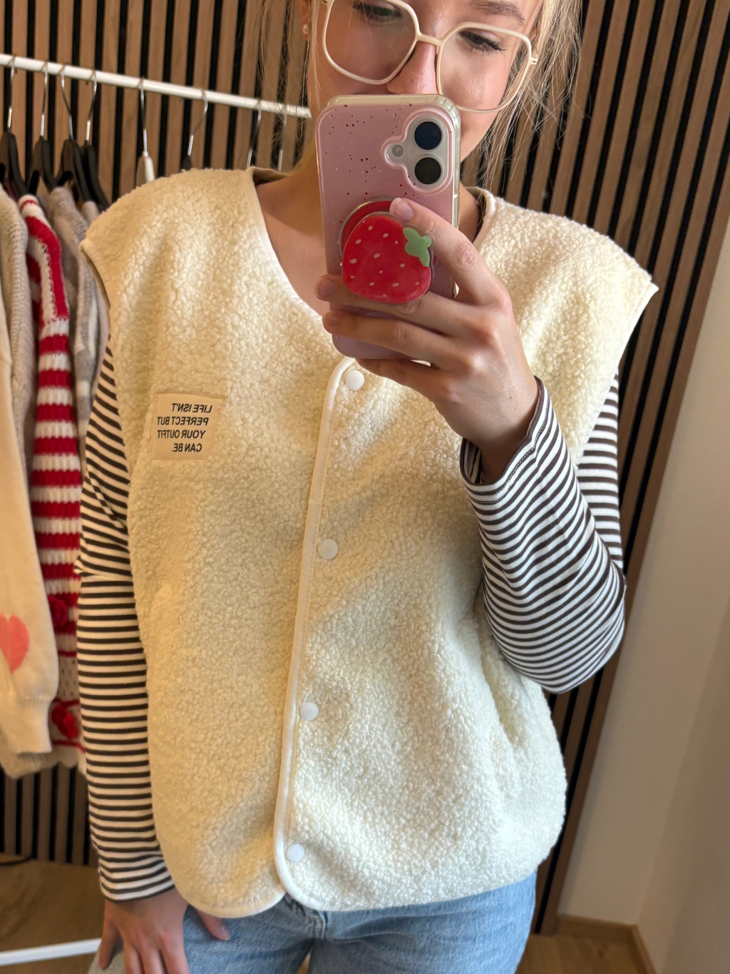 Teddy Weste Creamy Ärmellos Beige Teddystoff Made in Italy