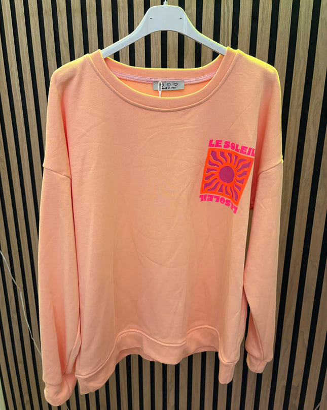 Le Soleil Oversize Sweatshirt Pullover – Peach mit knalligem Print