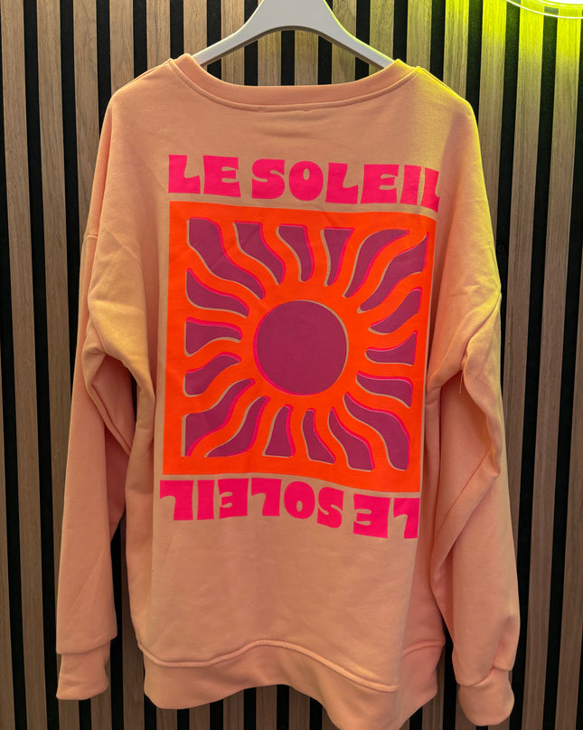 Le Soleil Oversize Sweatshirt Pullover – Peach mit knalligem Print