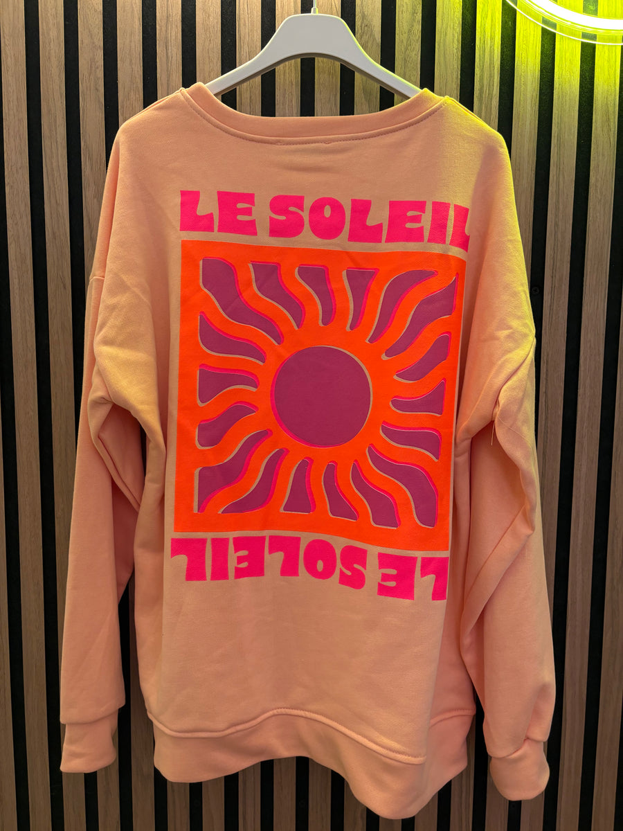 Le Soleil Oversize Sweatshirt Pullover – Peach mit knalligem Print