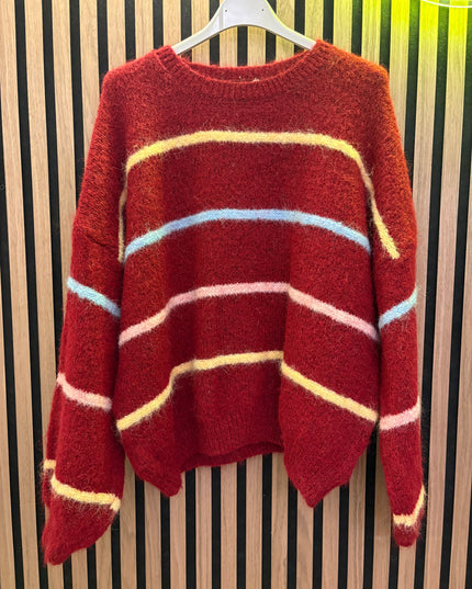 Kuscheliger Strickpullover Marie Bordeaux mit Streifen