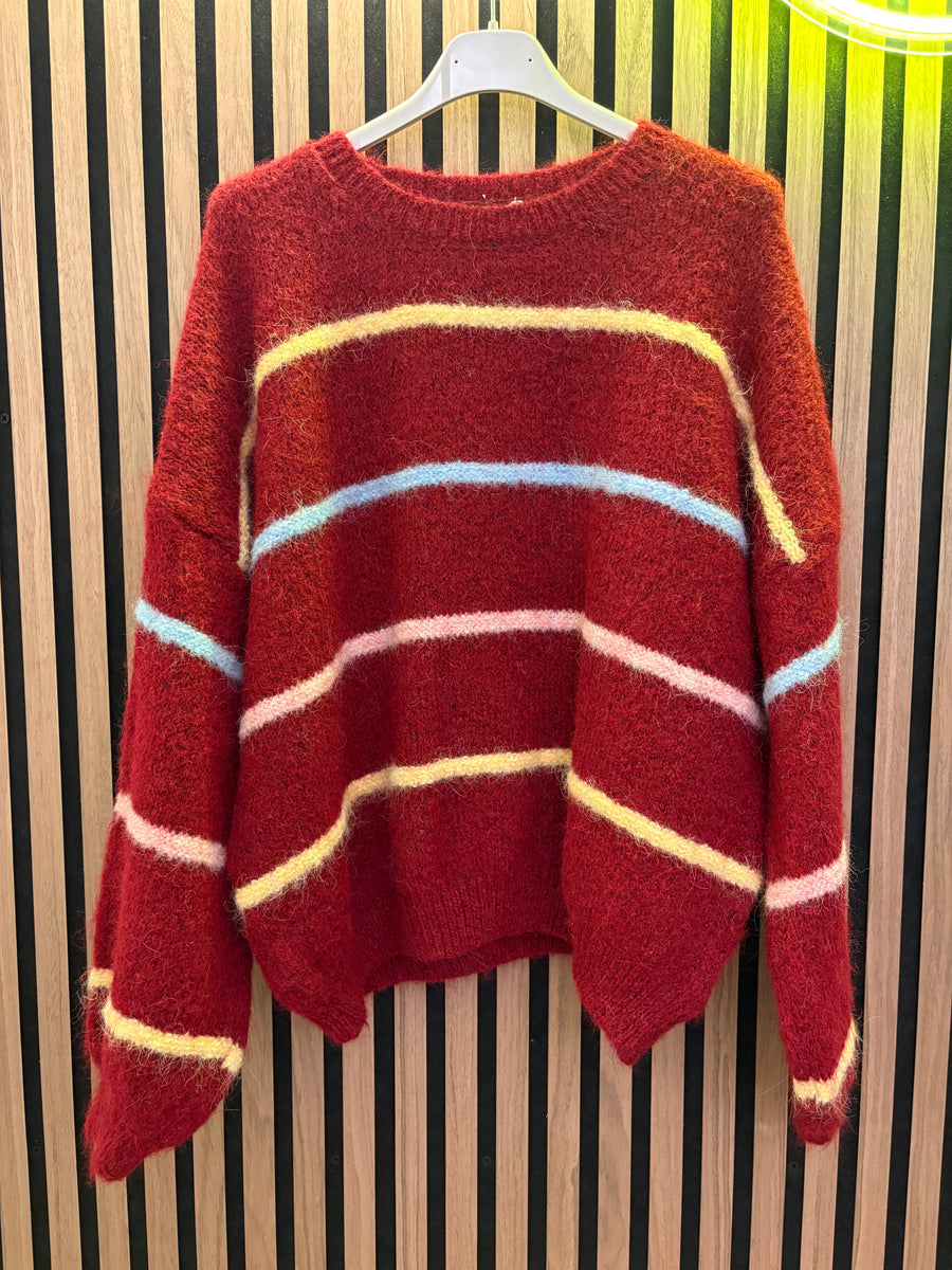 Kuscheliger Strickpullover Marie Bordeaux mit Streifen