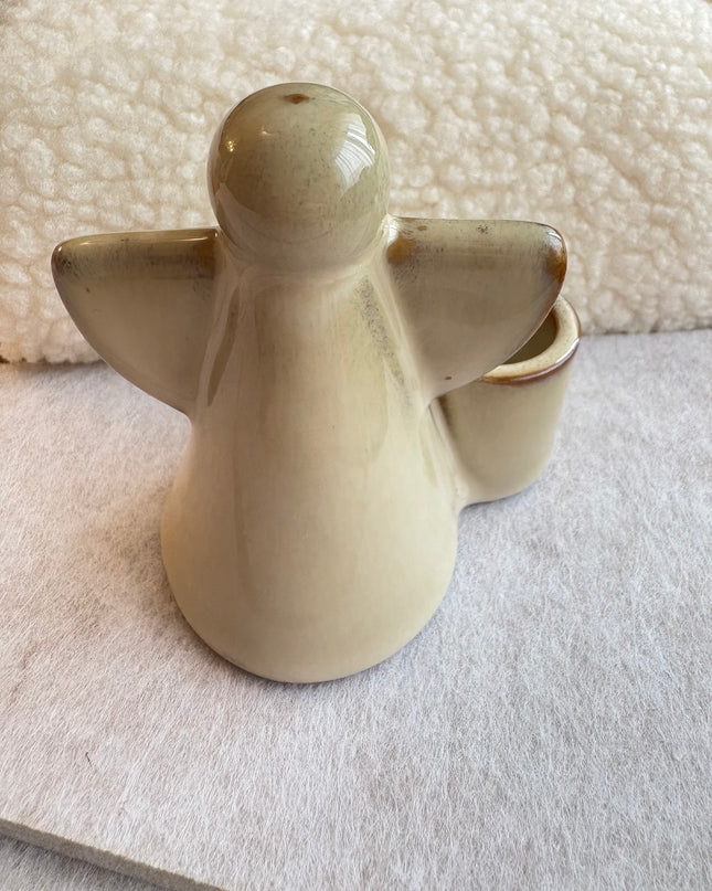 Kerzenhalter Engel Keramik glasiert Beige Stabkerze