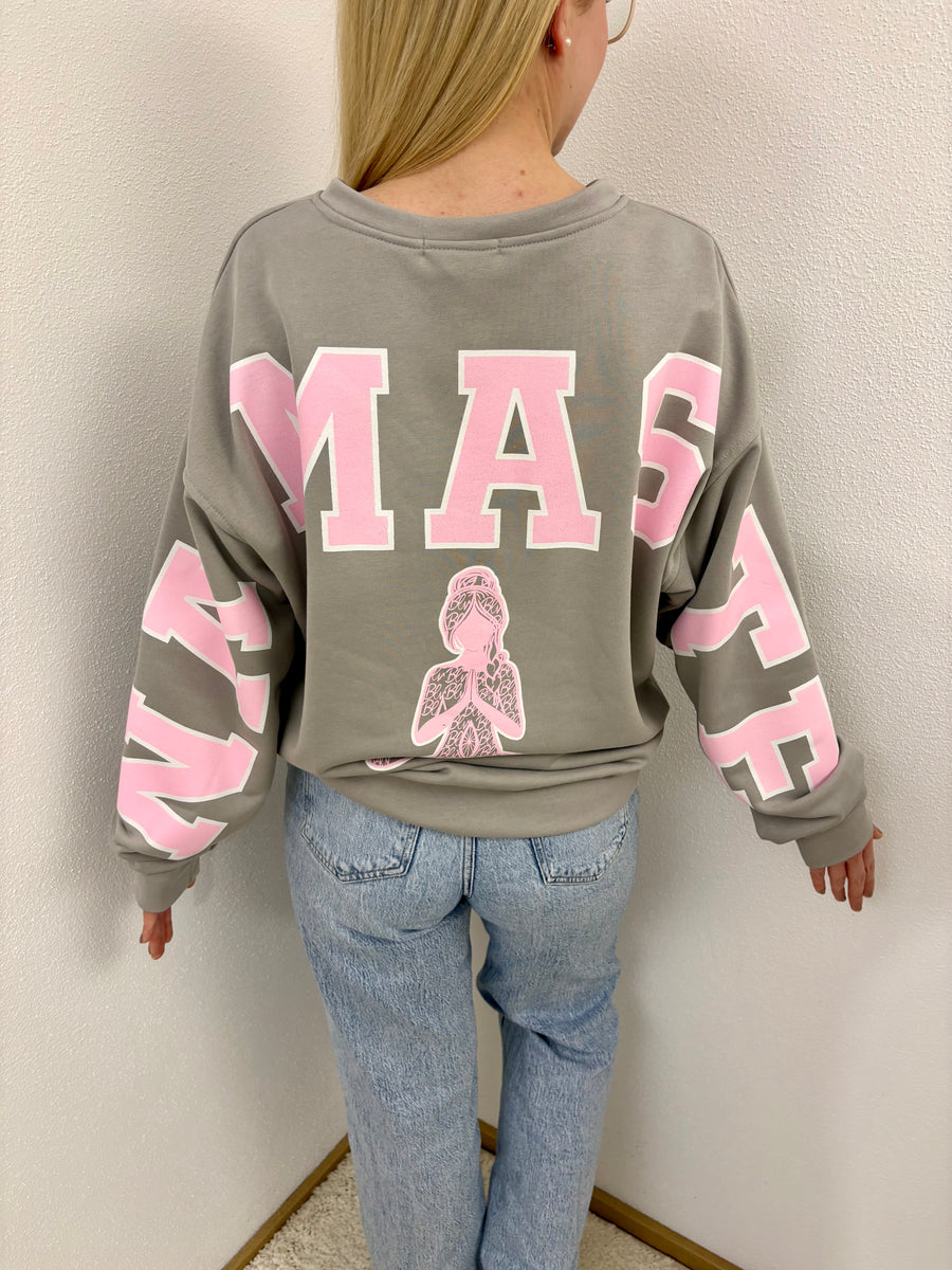 Sweater Namaste Sweatshirt Pullover Grau Rosa