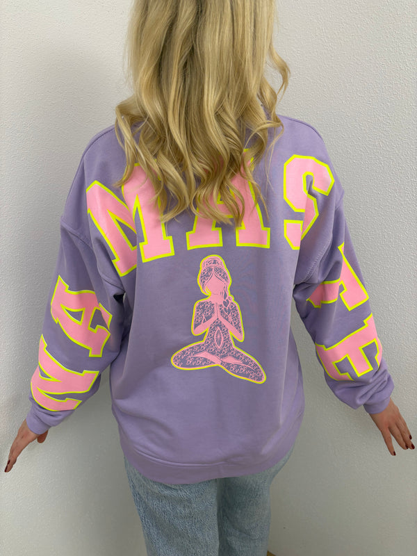 Sweater Namaste Sweatshirt Pullover Lila Flieder Rosa Neon