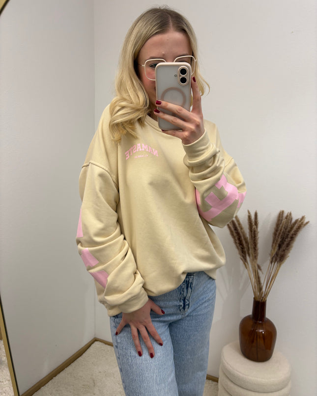 Sweater Namaste Sweatshirt Pullover Beige Rosa