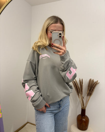 Sweater Namaste Sweatshirt Pullover Grau Rosa