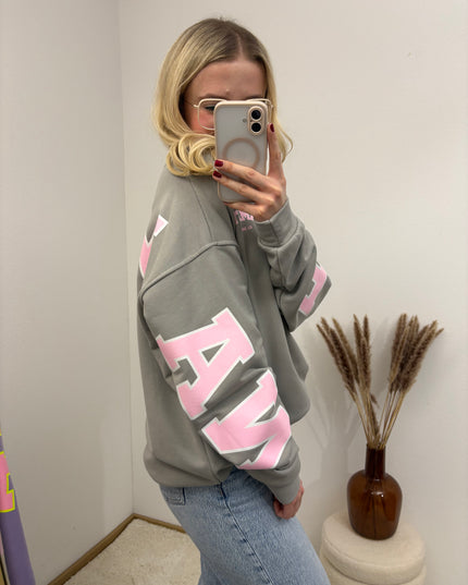 Sweater Namaste Sweatshirt Pullover Grau Rosa