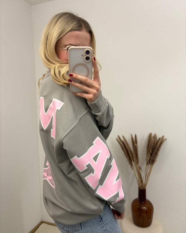 Sweater Namaste Sweatshirt Pullover Grau Rosa