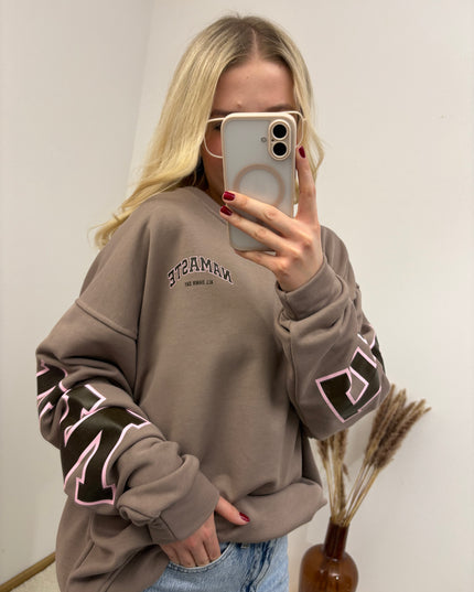 Sweater Namaste Sweatshirt Pullover Schoko Taupe Rosa Braun