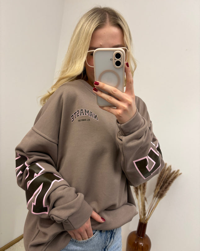 Sweater Namaste Sweatshirt Pullover Schoko Taupe Rosa Braun