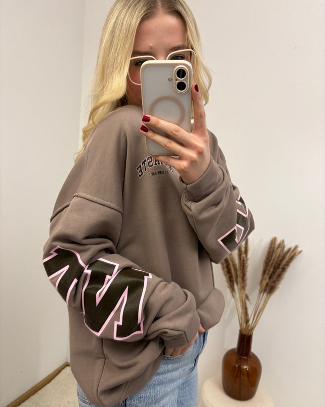 Sweater Namaste Sweatshirt Pullover Schoko Taupe Rosa Braun