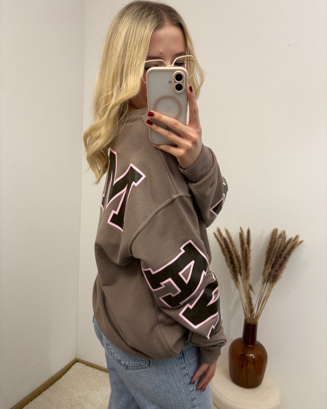 Sweater Namaste Sweatshirt Pullover Schoko Taupe Rosa Braun