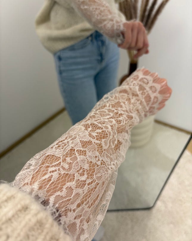 Pullover mit Spitzenärmeln Beige