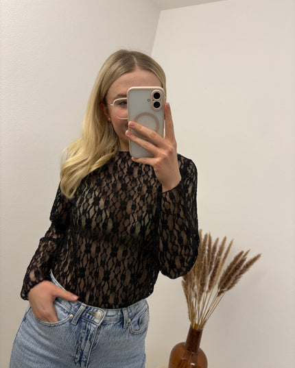 Spitzenshirt Rosi Schwarz Florale Spitze Transparent