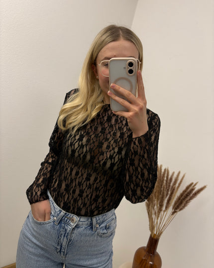 Spitzenshirt Rosi Schwarz Florale Spitze Transparent