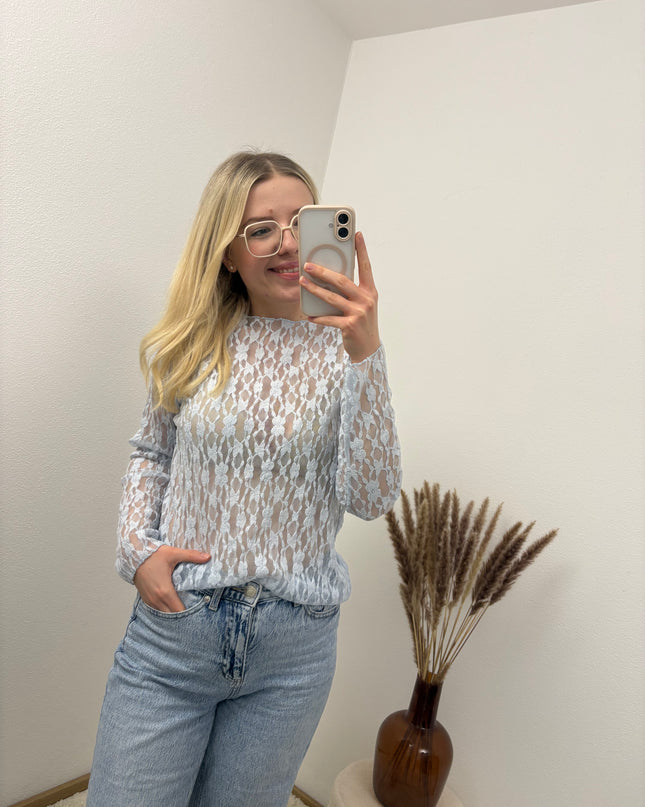 Spitzenshirt Rosi Hellblau Blau Florale Spitze Transparent